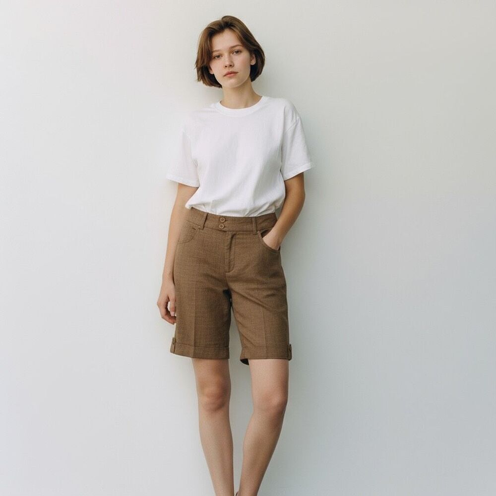 Mandee Solid Beige Brown Cotton Blend Stretchy Capri Bermuda Shorts Size 4